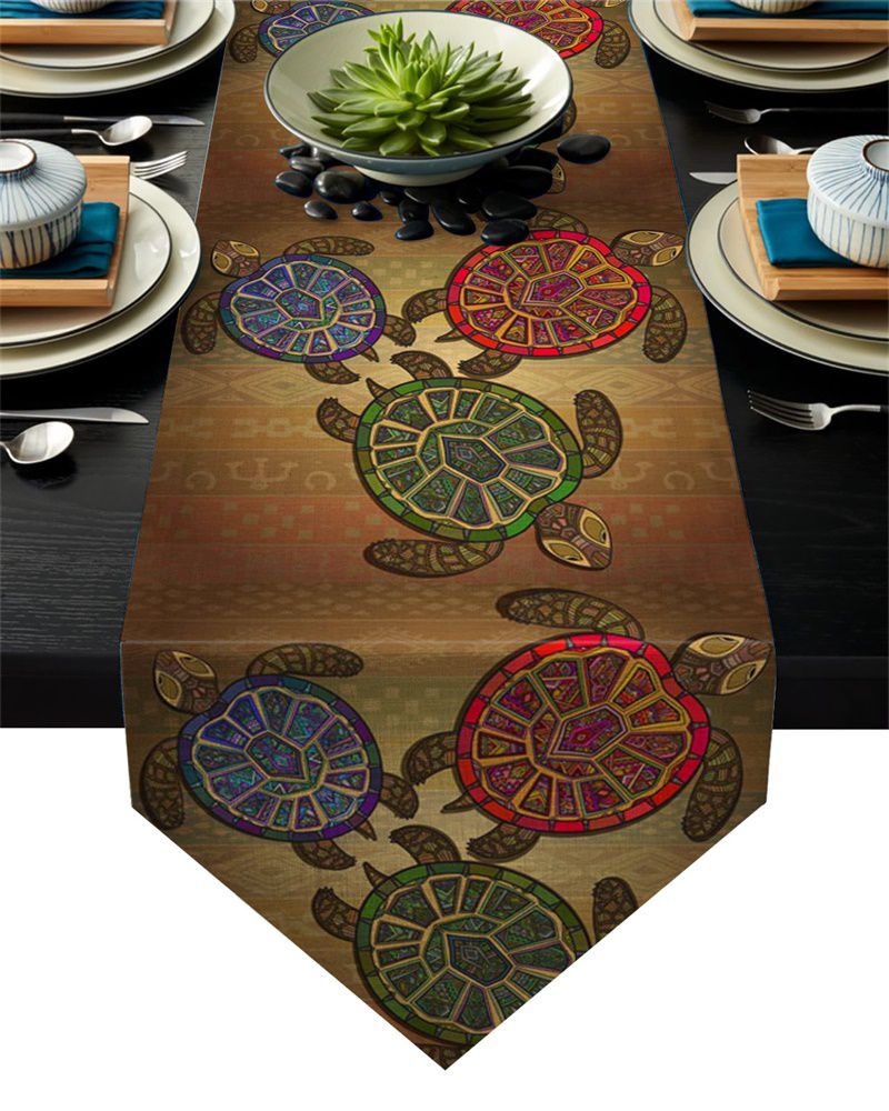 Brown Ethnic Sea Turtle Table Runner