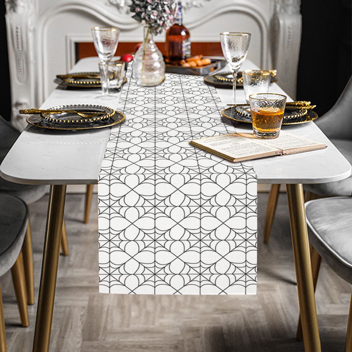 Seamless Black Cobweb Table Runner