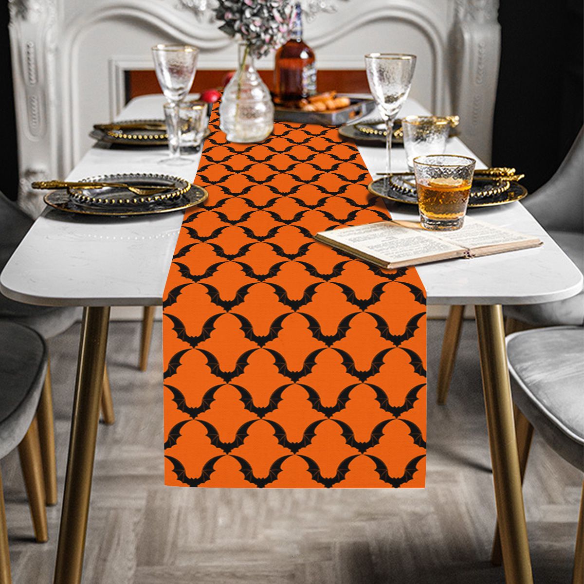 Seamless Halloween Bat Table Runner