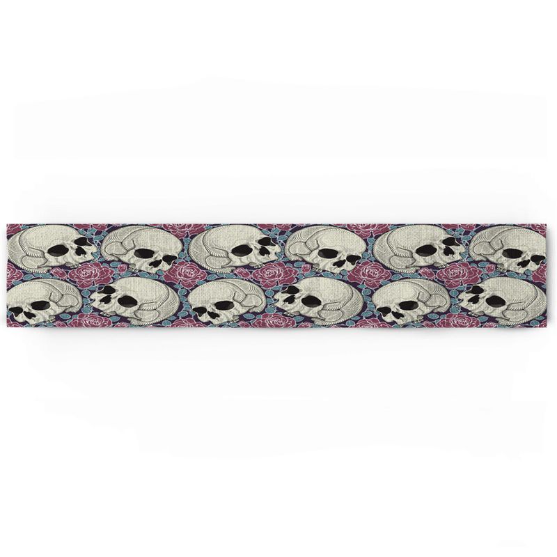 Skull Head with Roses Skeleton Table Runner