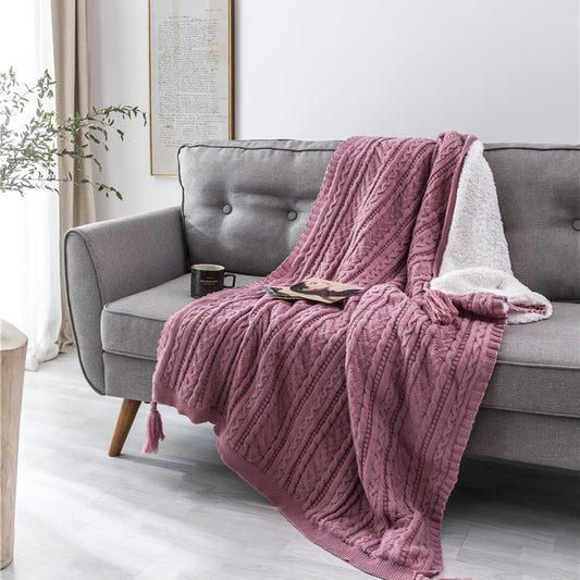 Einfarbiges Kabel stricken DoppelSchicht Sherpa Couch werfen Decke