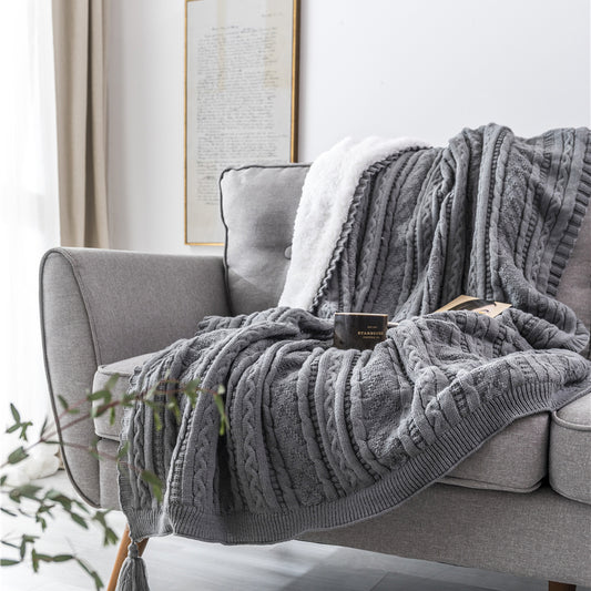 Einfarbiges Kabel stricken DoppelSchicht Sherpa Couch werfen Decke