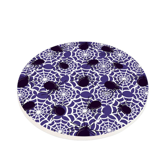Spider Coasters Blue White Spiderweb Halloween Holiday Drink Ceramic Stone Coasters Set