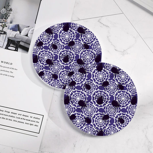 Spider Coasters Blue White Spiderweb Halloween Holiday Drink Ceramic Stone Coasters Set