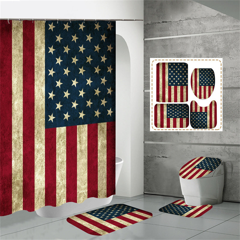 Vintage Rustic 4th of July American Flag Shower Curtain Set - 4 Pcs