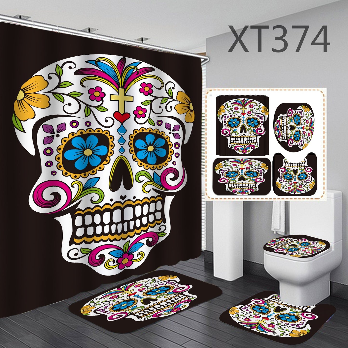 Day of The Dead Calavera Sugar Skull Bathroom Set - 4pcs