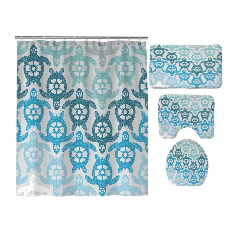 Blue Turtle Shower Curtain Set - 4 Pcs