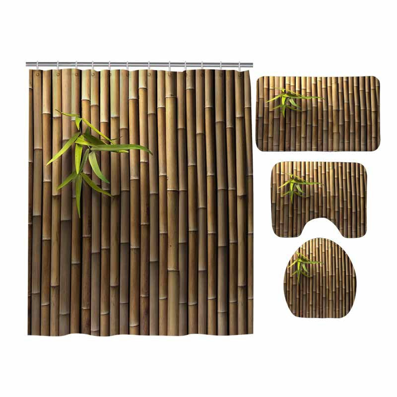 Bamboo Wall Print Shower Curtain Set - 4Pcs