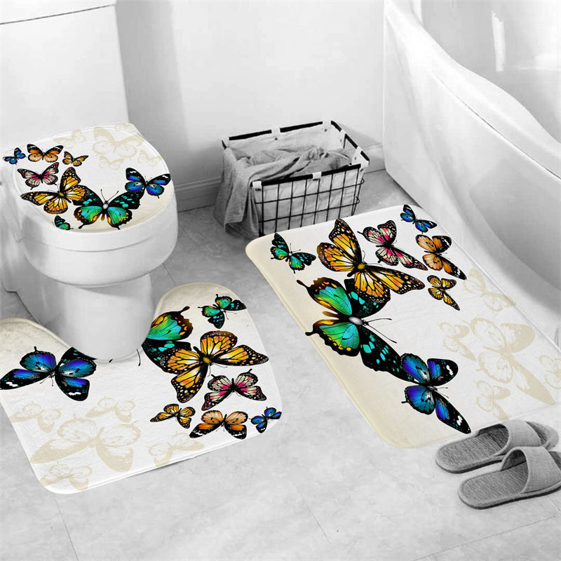 Colorful Butterflies Shower Curtain Set - 4 Pcs