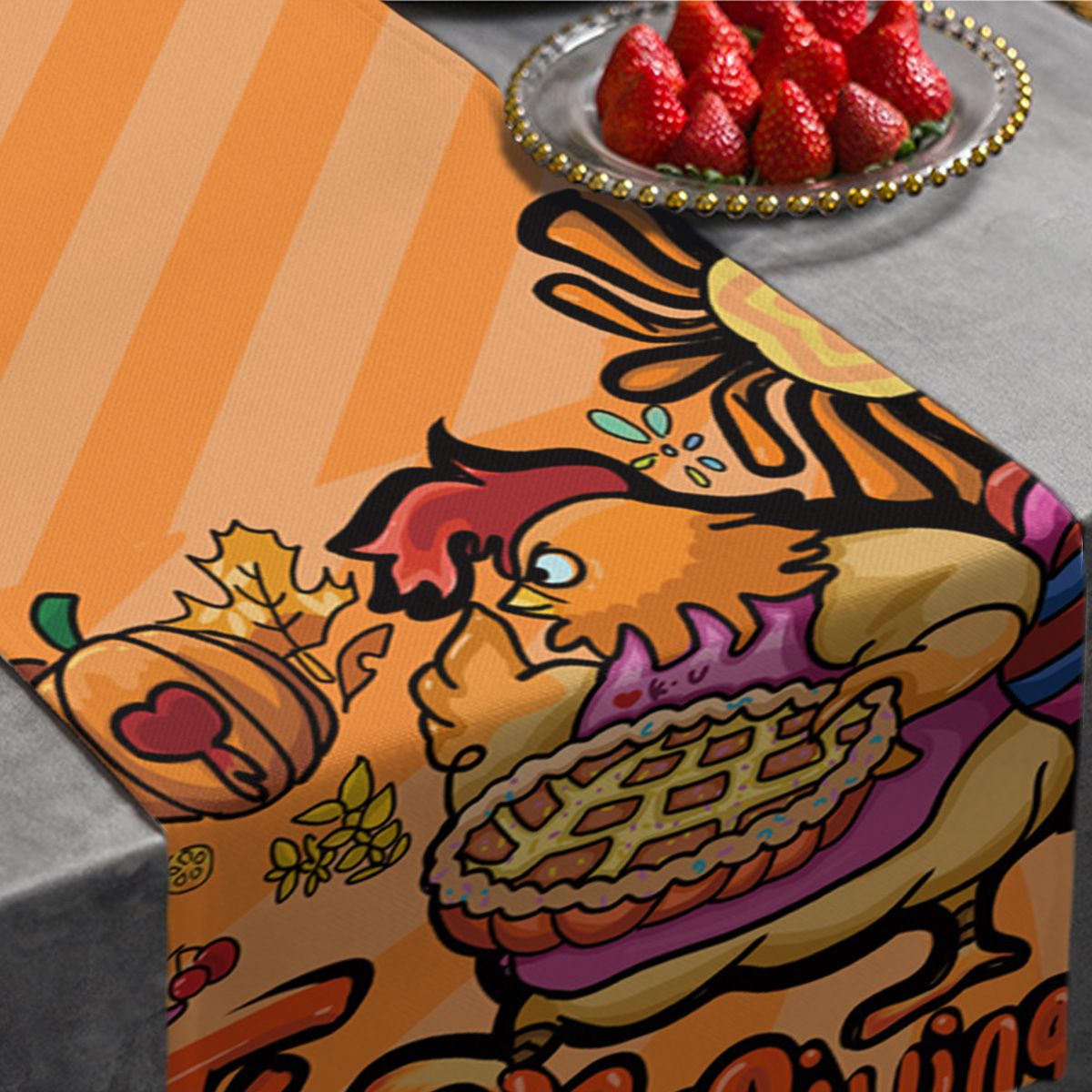 Turkey with Pancake Thanksgiving Table Runner