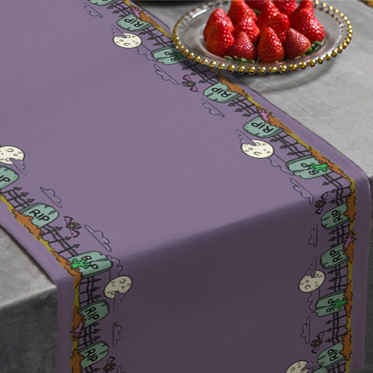 Cartoon Halloween RIP Tomb Table Runner