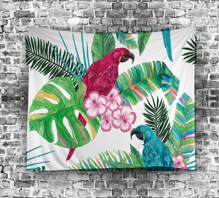 Tropical Banana Leaf Parrot Bird Tapestry Wall Hangings GoJeek