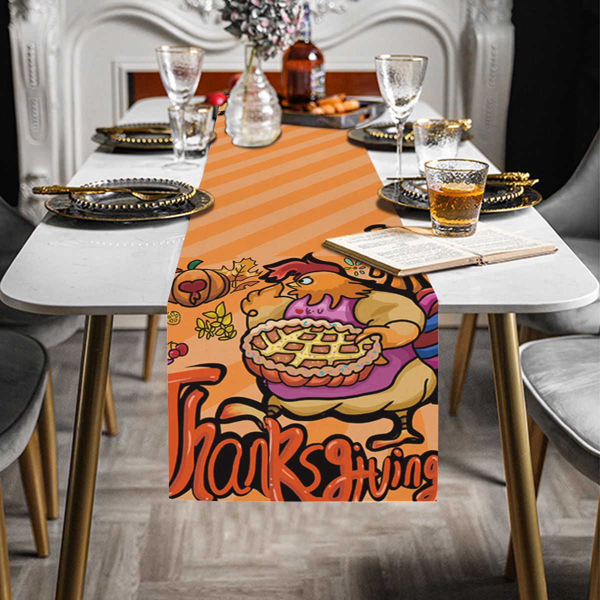 Turkey with Pancake Thanksgiving Table Runner