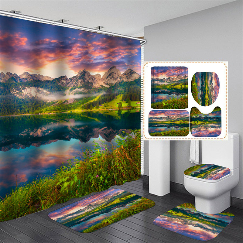Austrian Alp Mountain Gosausee Lake Shower Curtain Set - 4 Pcs