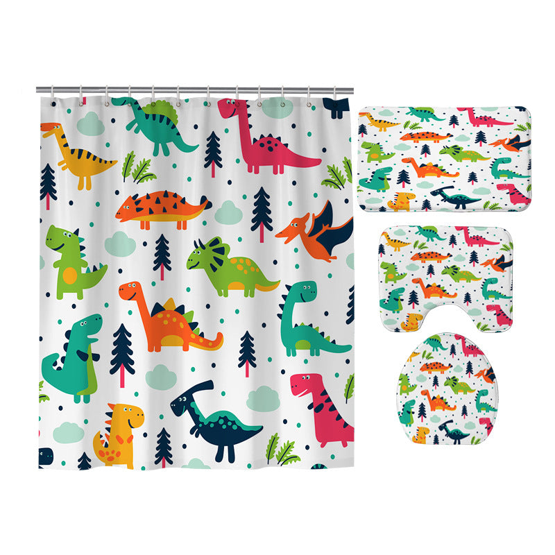 Colorful Dinosaur Kids Shower Curtain Set - 4 Pcs