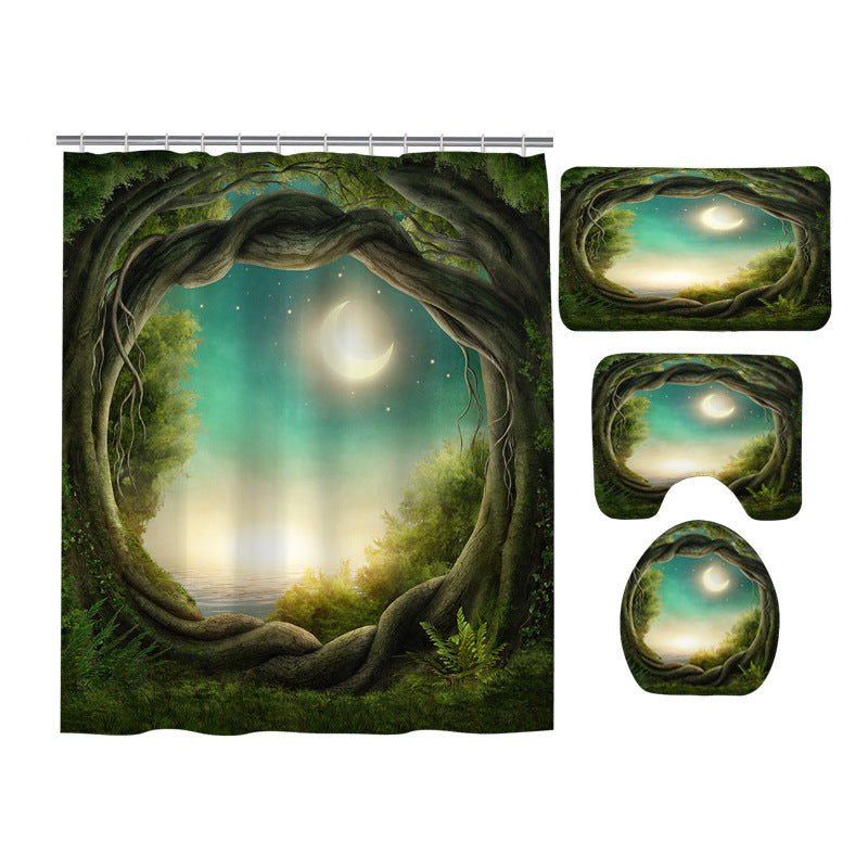 Trees Fairy Moon Enchanted Forest Shower Curtain Set - 4 Pcs