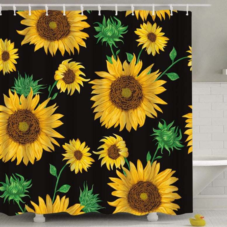 Blooming Yellow Sunflowers and Green Leaf Photo Shooting Printed Shower Curtain Bathroom Decor