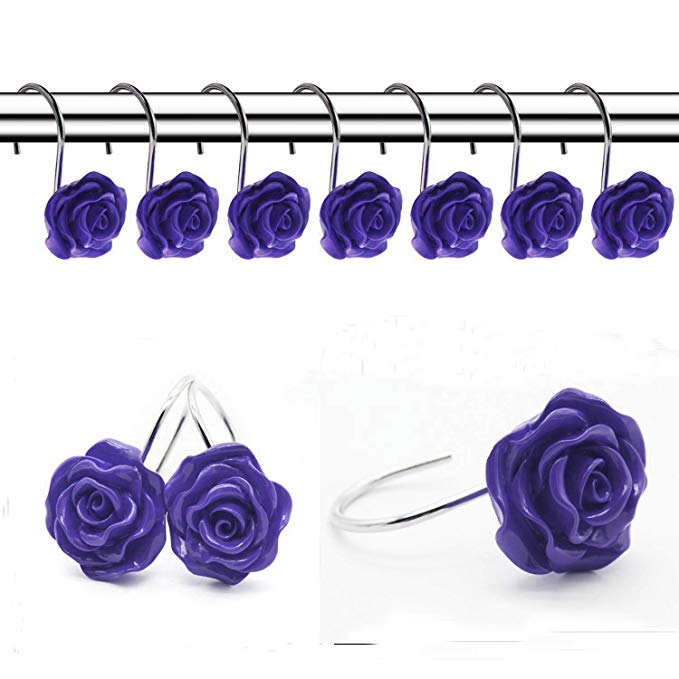 Rose Shape Shower Curtain Hooks - 12 Pcs