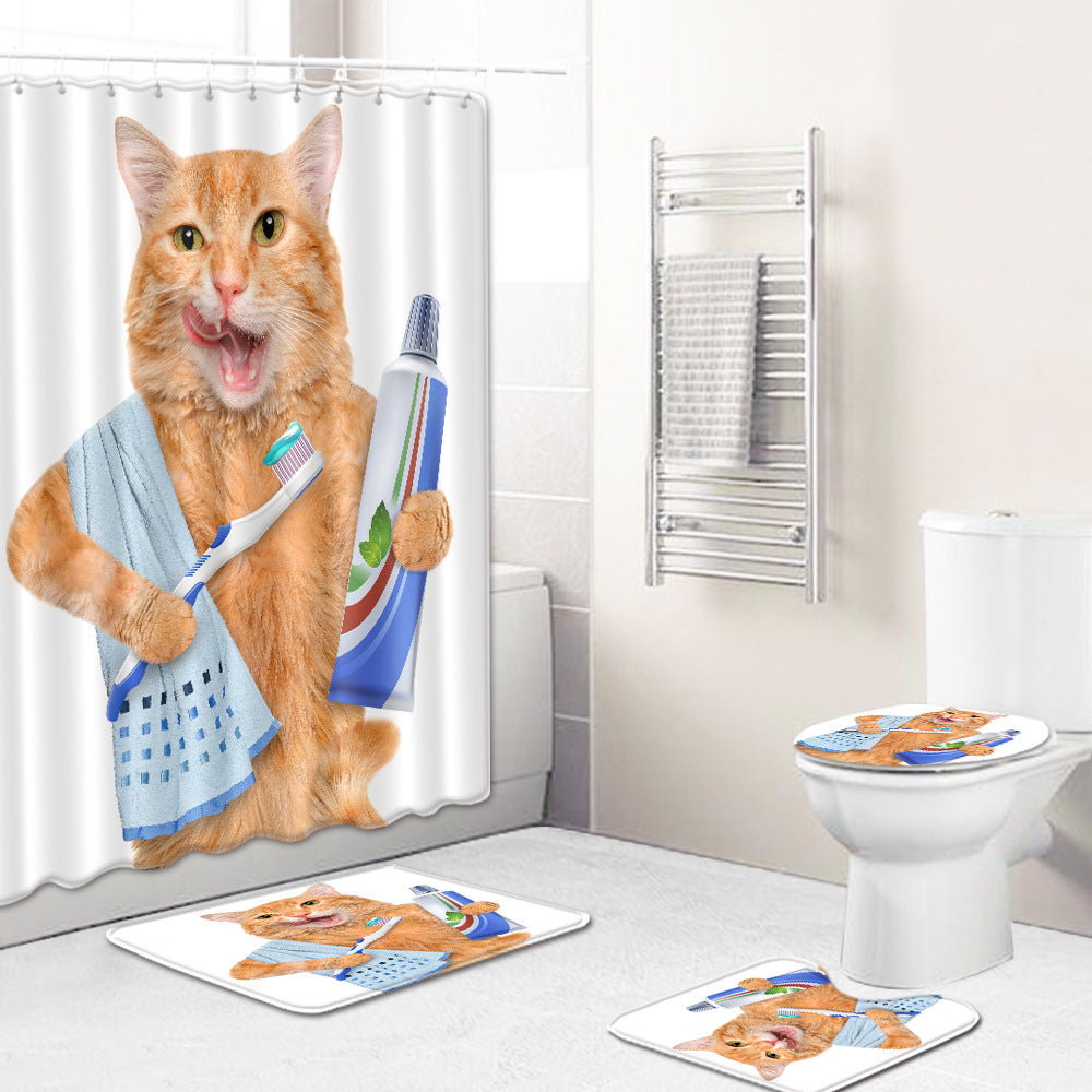 Ginger Cat Brushing Teeth Shower Curtain