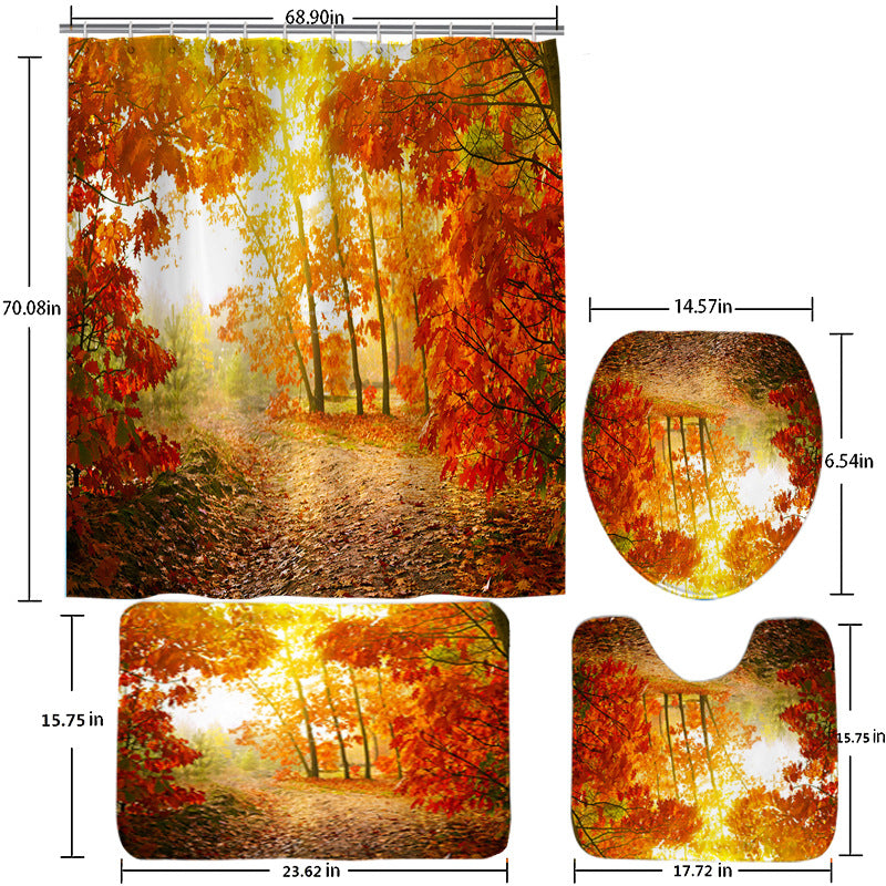 Golden Ground Avenue Park Maple Leaf Shower Curtain Set - 4 Pcs