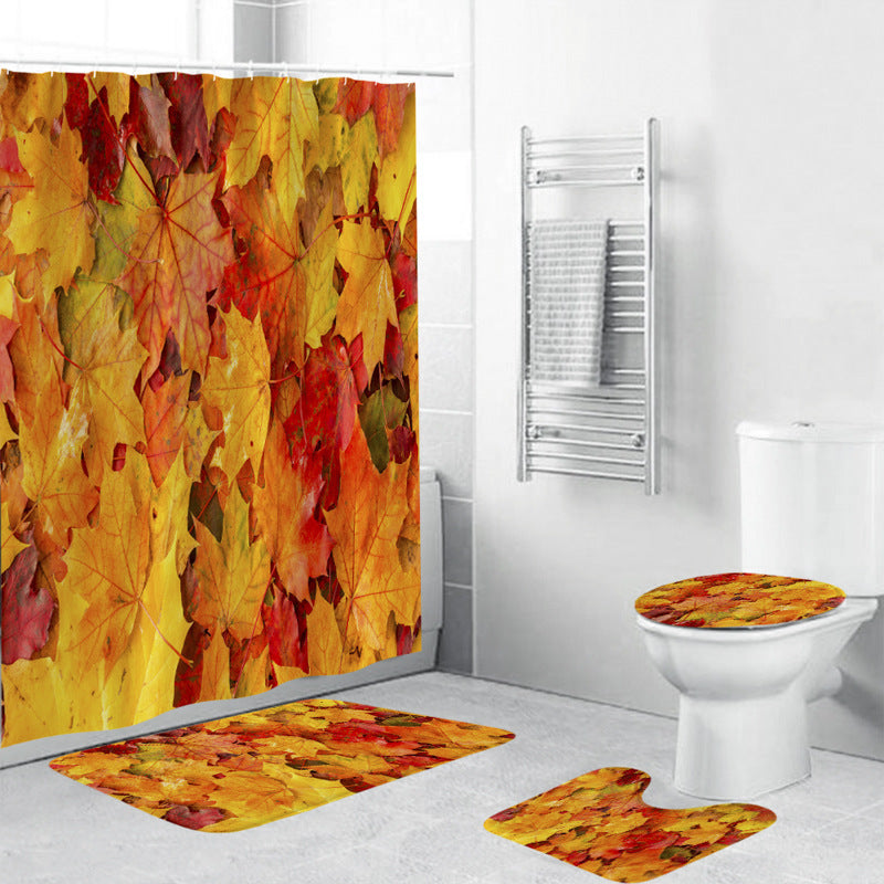 Autumn Season Fall Leaves on The Ground Maple Leaf Shower Curtain Set - 4 Pcs