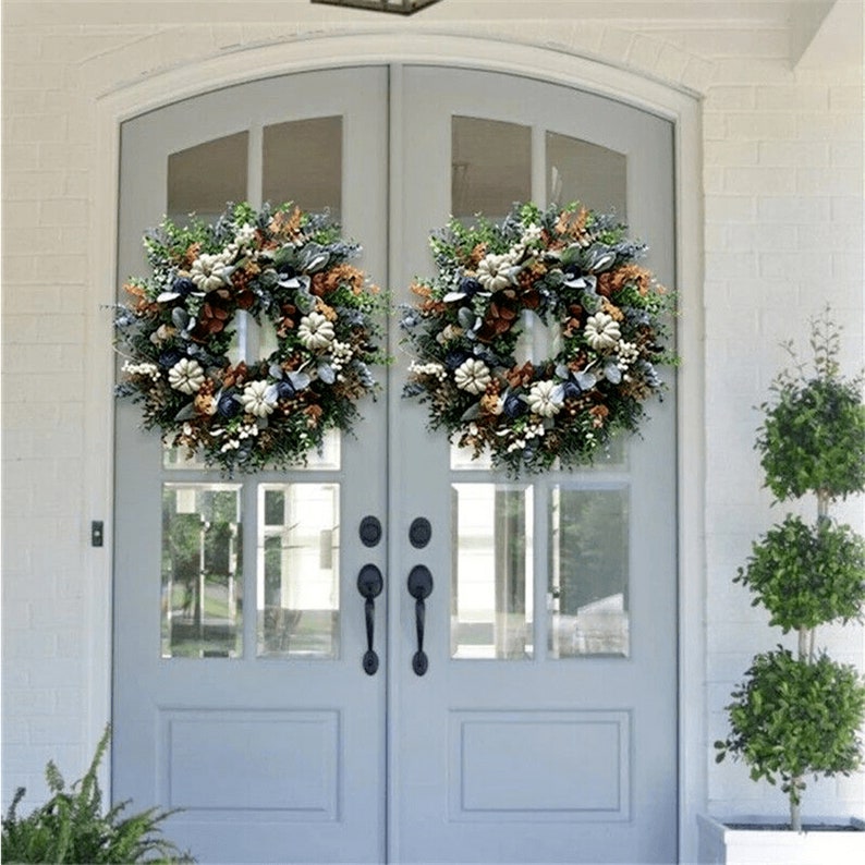 Ranunculus Velvet White Pumpkin Wreath