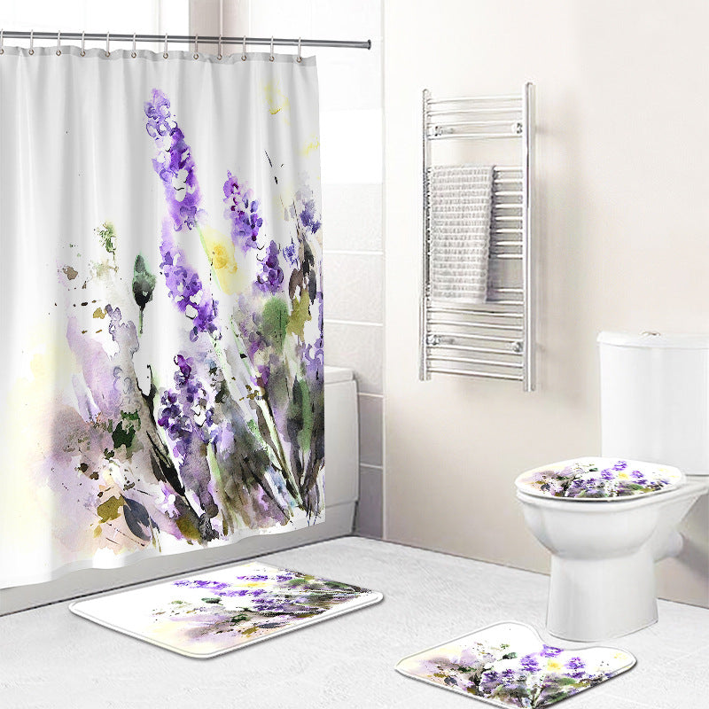 Lavender Flowers Fine Shower Curtain Set - 4 Pcs