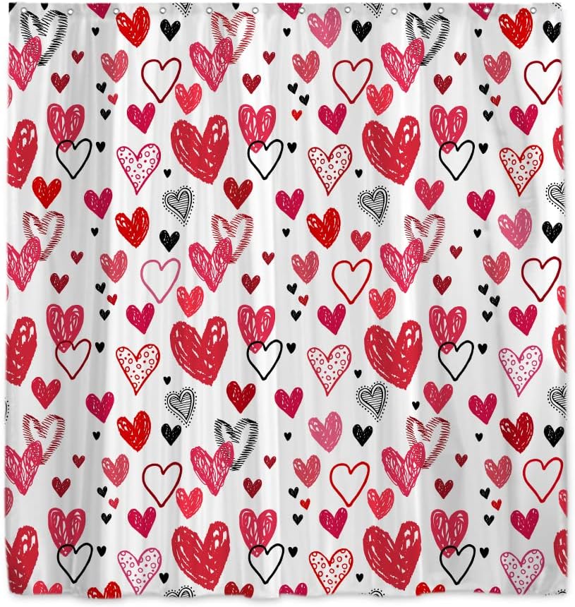 Doodle Style Valentine Heart Shower Curtain
