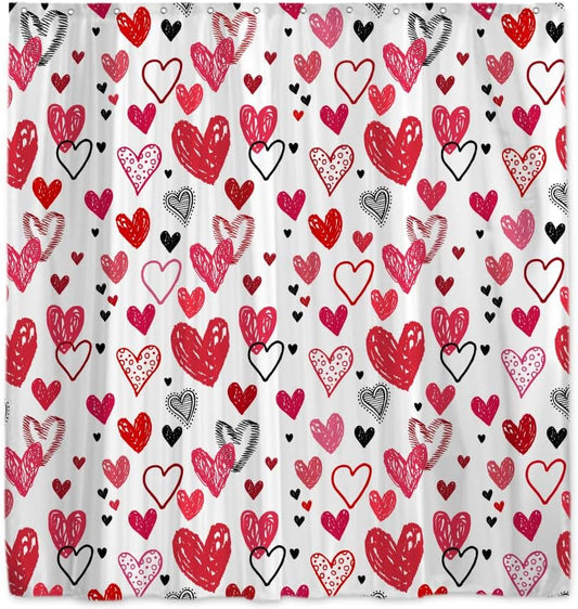 Doodle Style Valentine Heart Shower Curtain