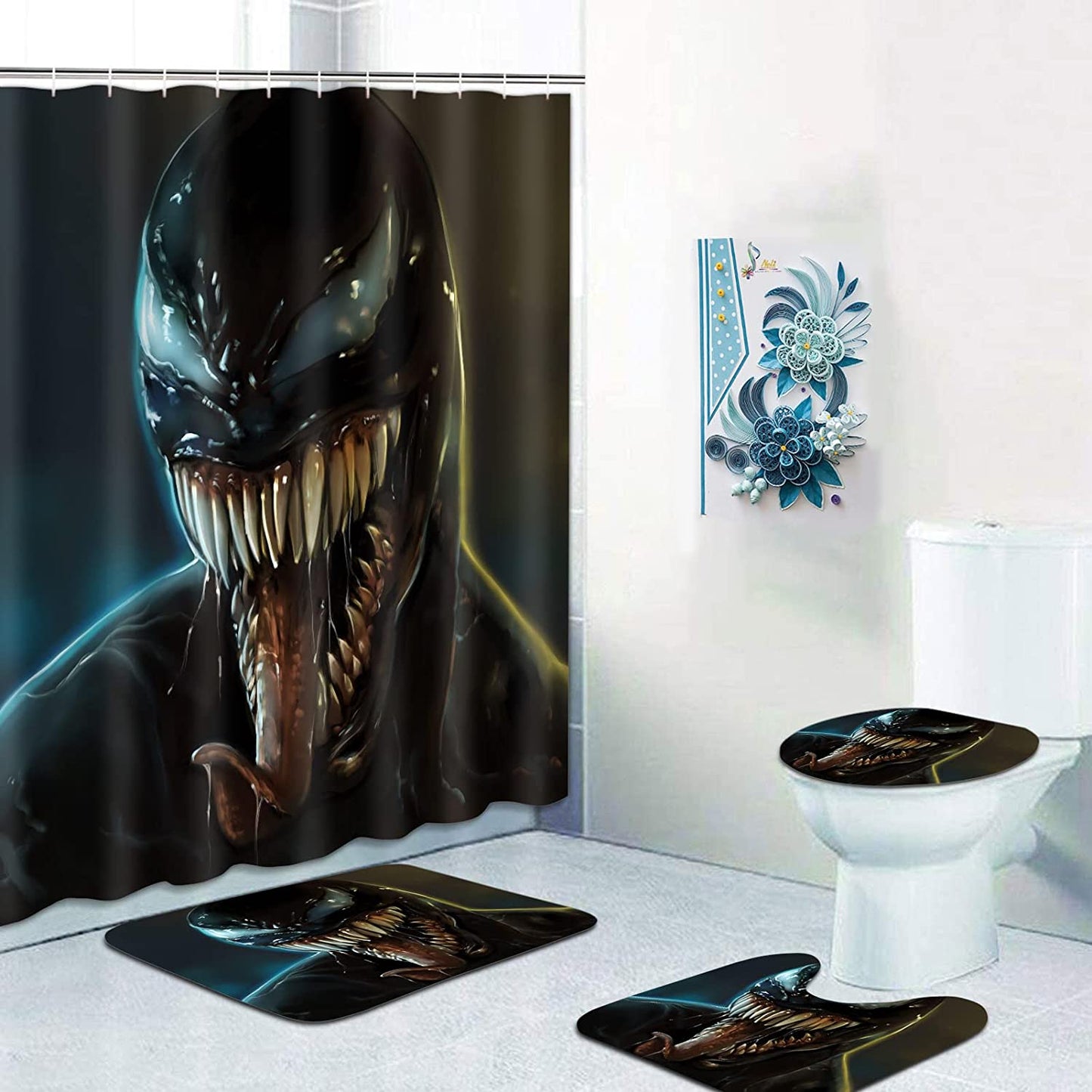 Horror Alien Venom Shower Curtain Set - 4 Pcs