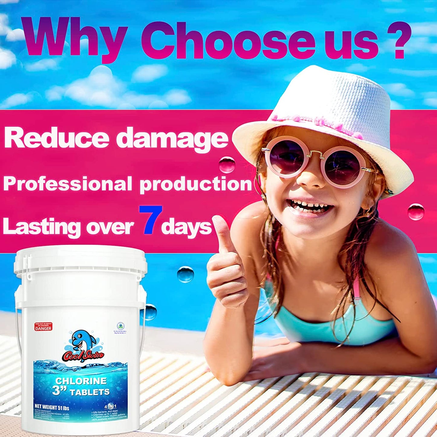 Choose us - Cool Swim 3 Inch Chlorine Tablets 50lbs