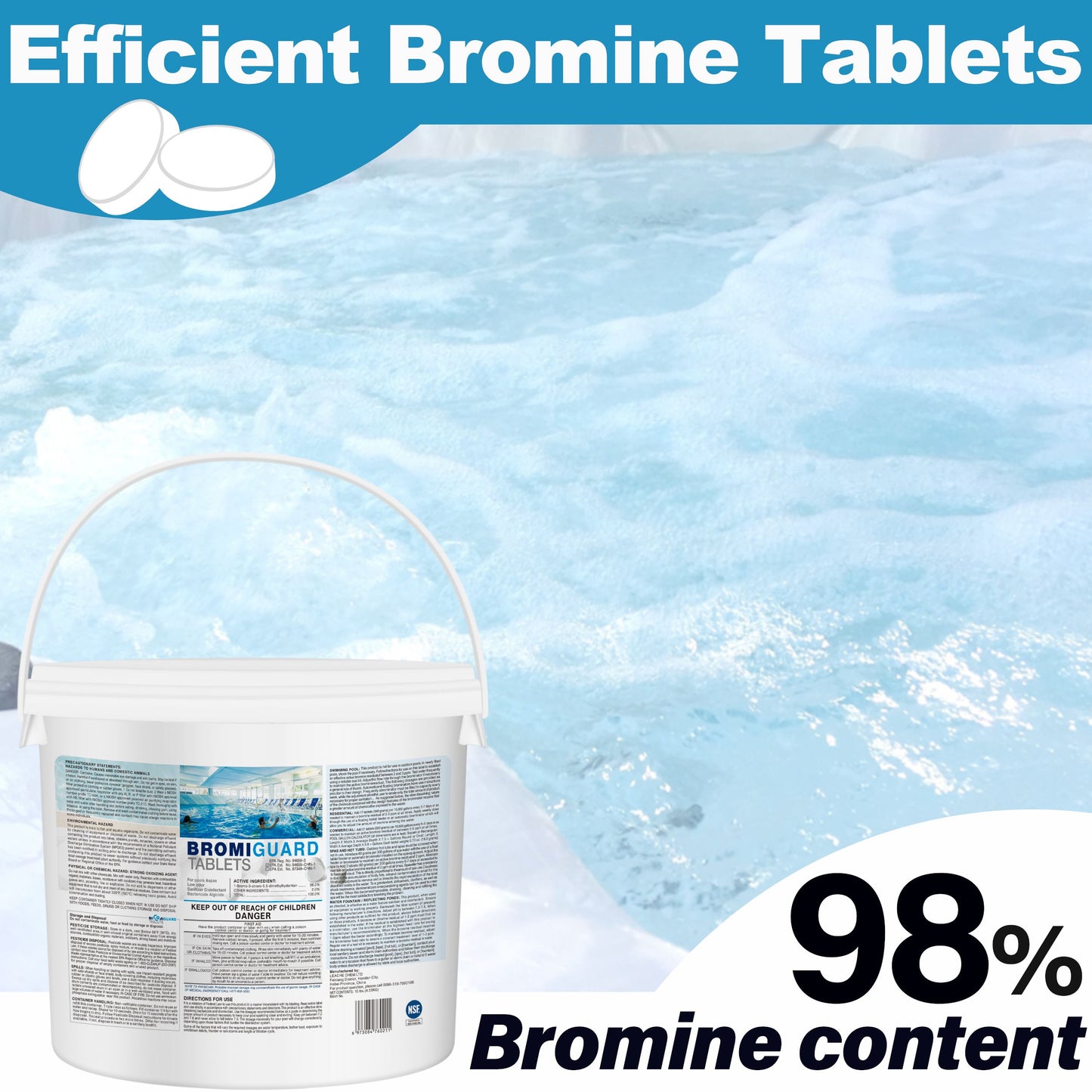98% content - 10 lbs 1 Inch Bromine Tablets for Hot Tubs Pool Spas