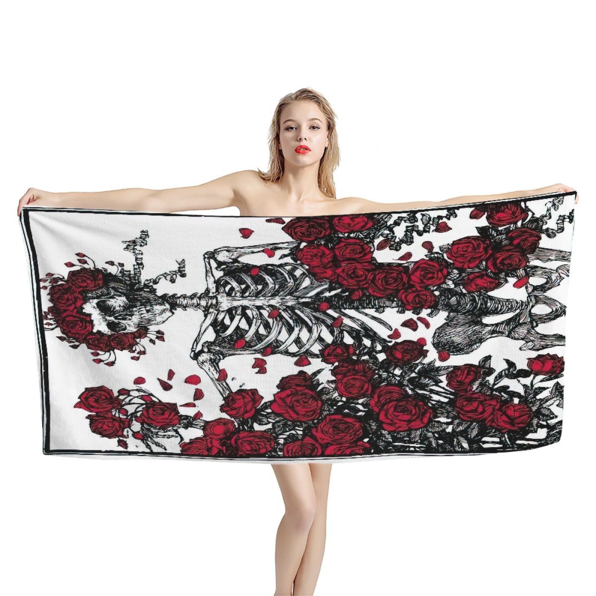 Bertha Skeleton and Roses Beach Towel