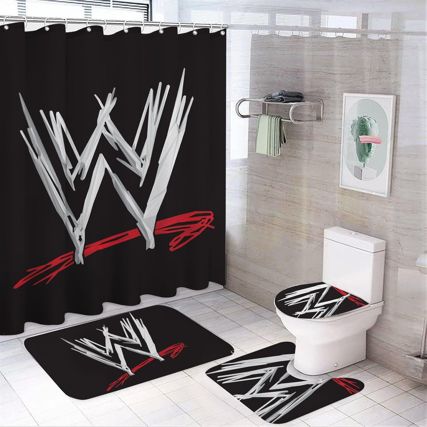 Black White World Wrestling Shower Curtain