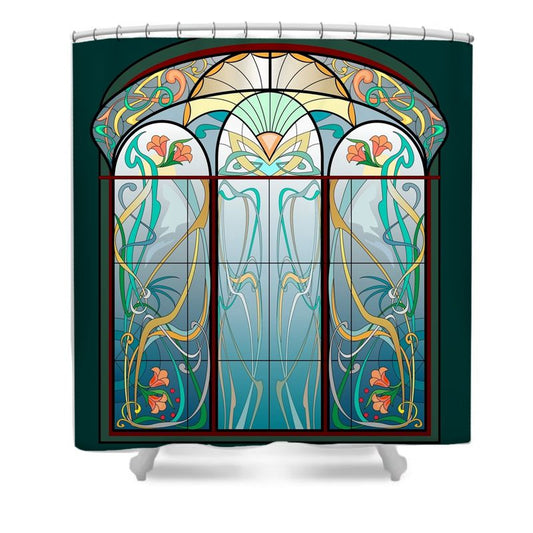 Boho Floral Stained Glass Shower Curtain