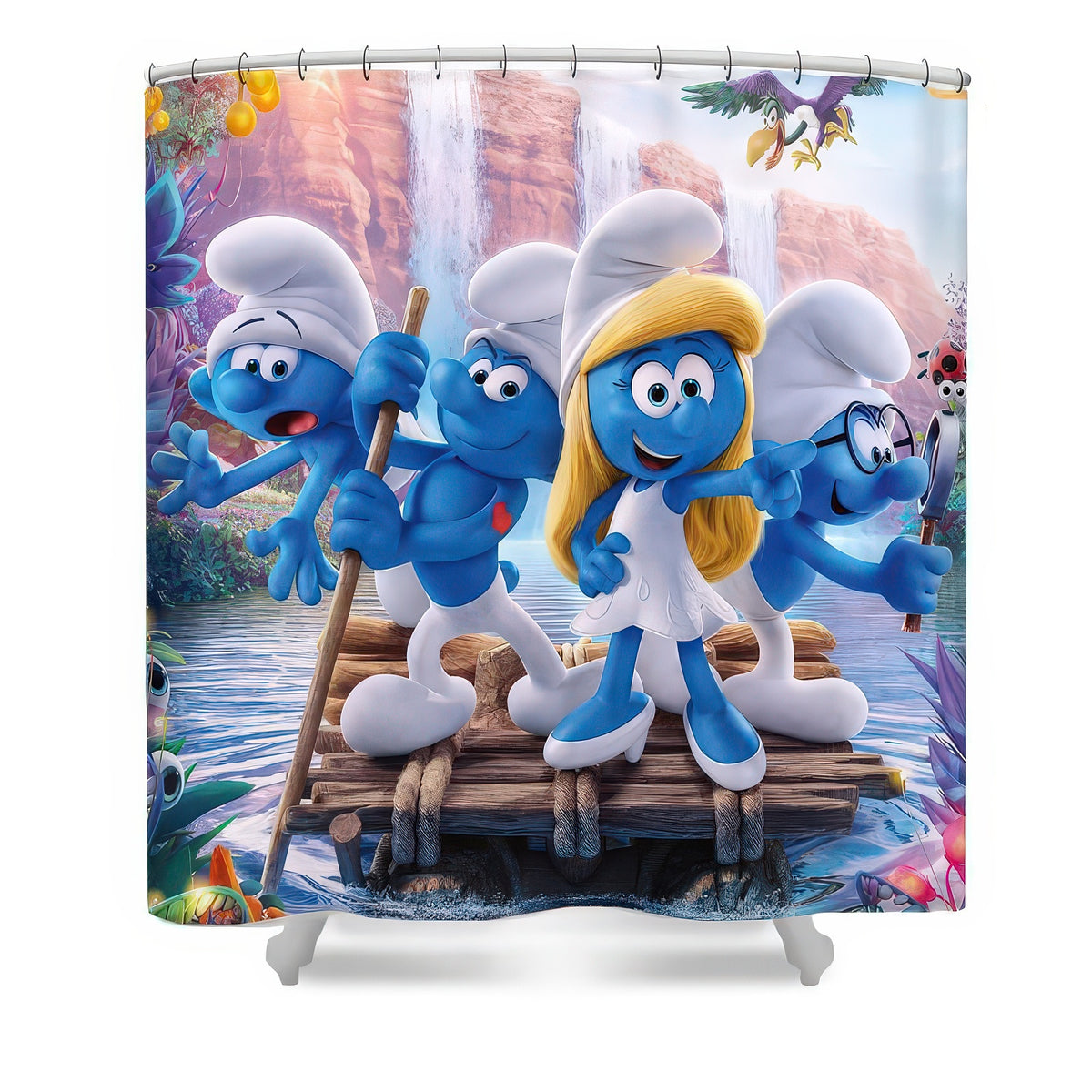 Cartoon Tiny Blue Creatures Shower Curtain