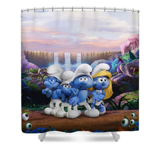 Cartoon Tiny Blue Creatures Shower Curtain
