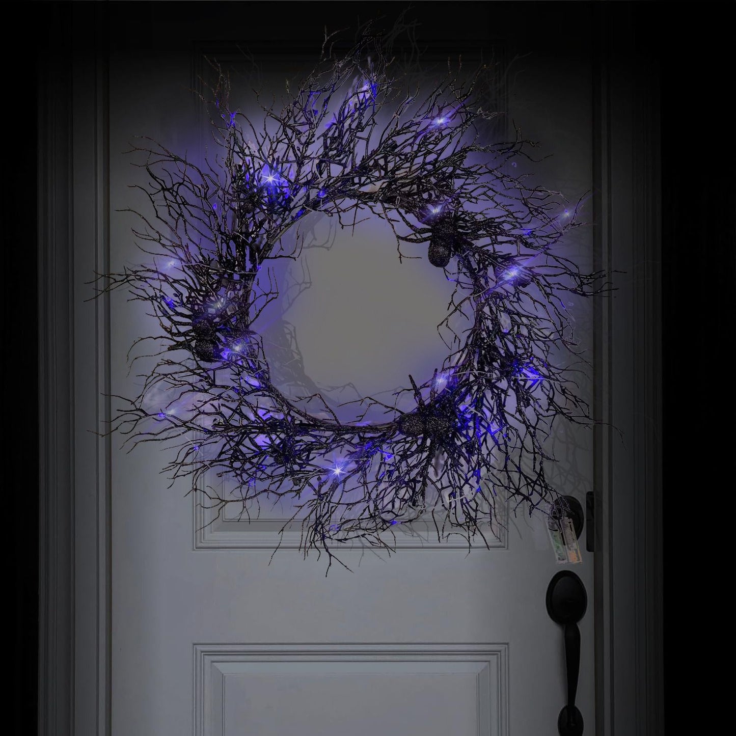 Lighted Blue LED Halloween Bat Wreath