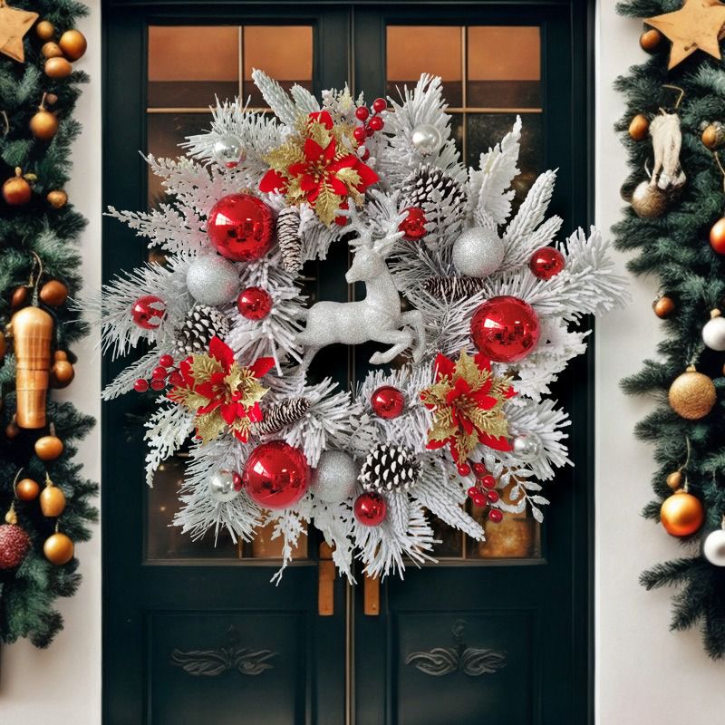 Silver Snowflake Christmas Reindeer Wreath