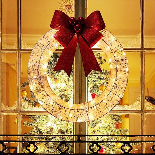 Lighted up Ribbon Christmas Metal Wreath