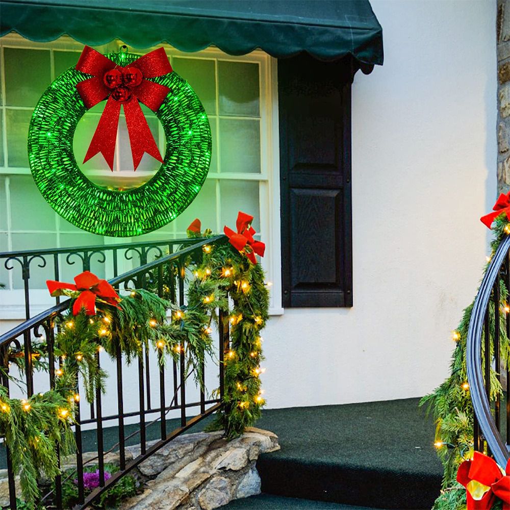 Lighted up Ribbon Christmas Metal Wreath