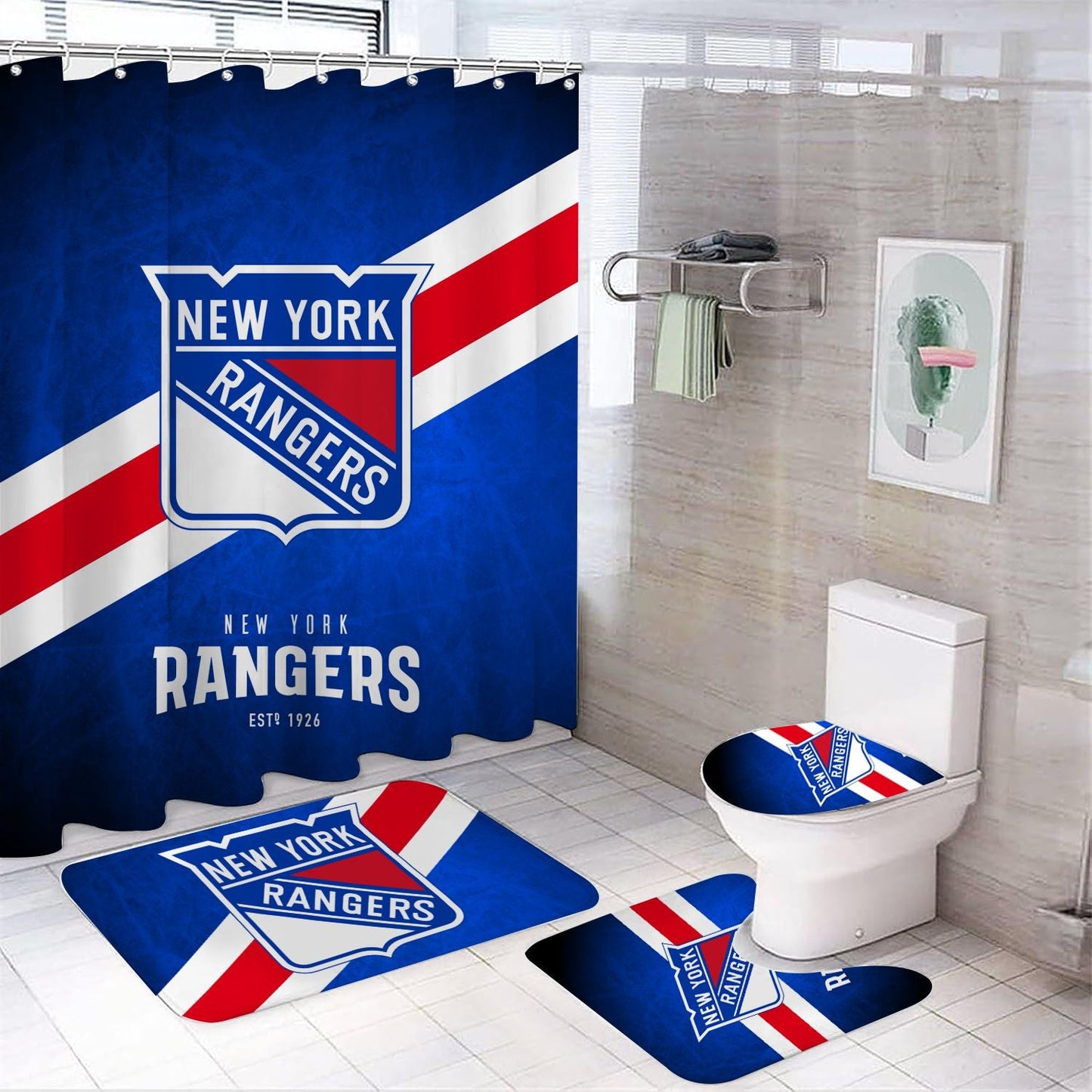Ice Hockey New York Blue Shower Curtain
