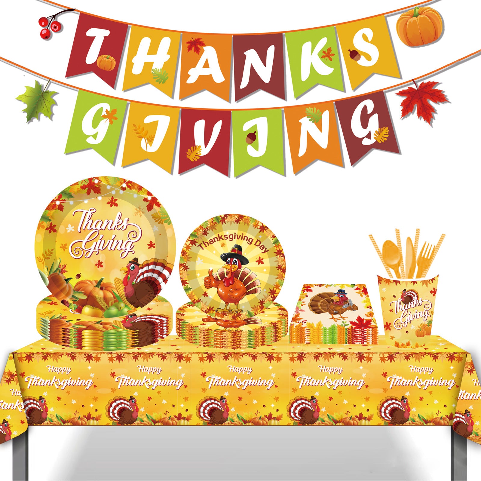 Cartoon Turkey Thanksgiving Paper Plates Disposable Tableware