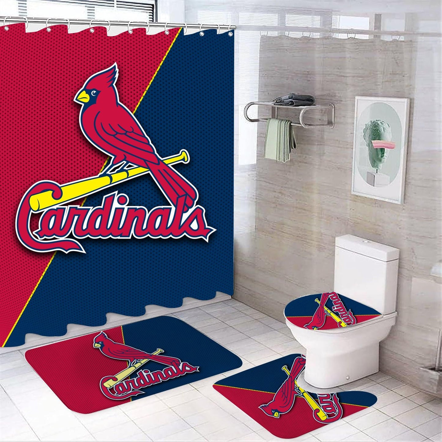 Red Blue St Louis Baseball Shower Curtain