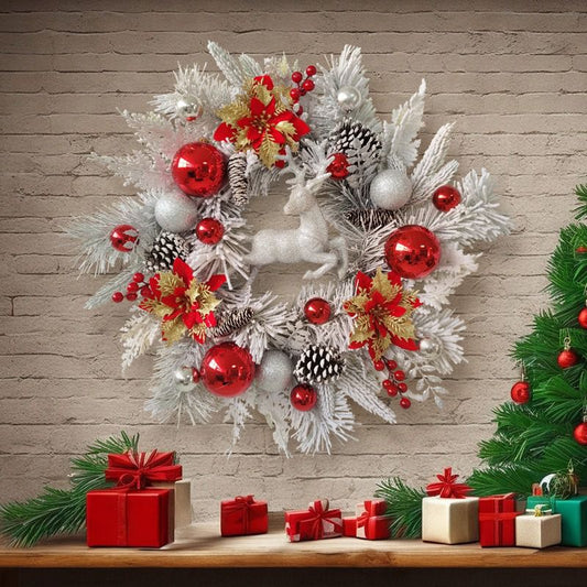 Silver Snowflake Christmas Reindeer Wreath