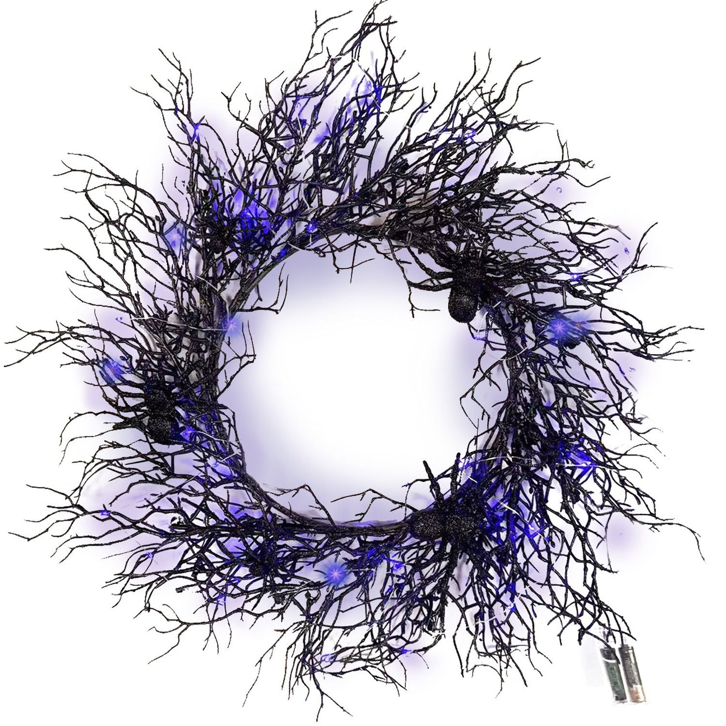 Lighted Blue LED Halloween Bat Wreath