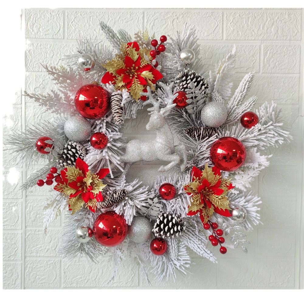 Silver Snowflake Christmas Reindeer Wreath