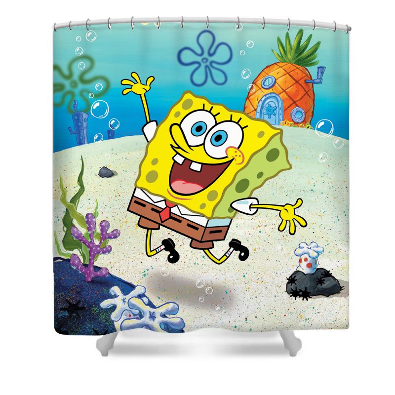 Yellow Cartoon Sponge Shower Curtain