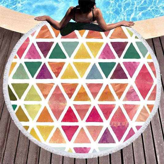 Pastel Sorbet Colors Geometric Triangle Round Beach Towel | Geometric