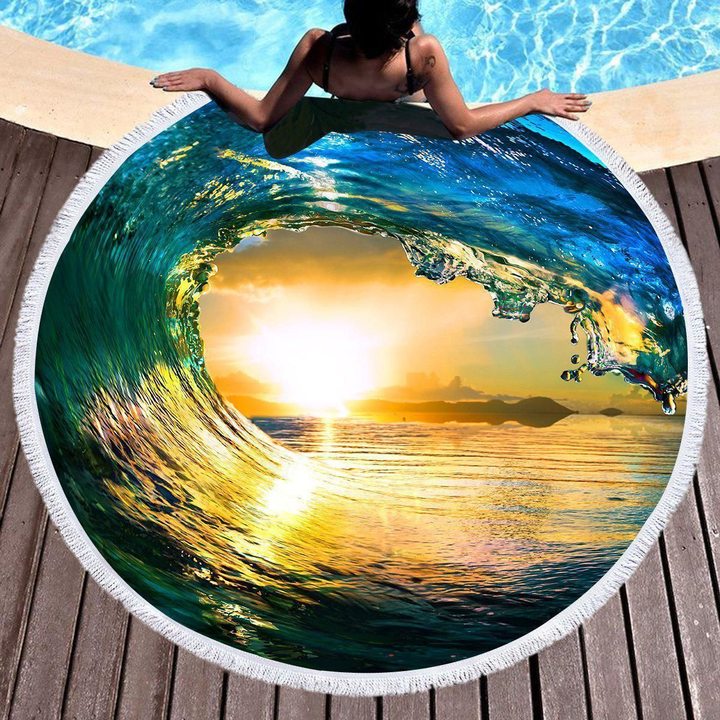 Nature Beach Ocean Waves Round Beach Towel | Wave